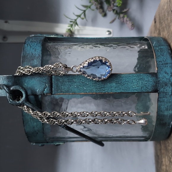 Jewelry - Vintage Silver Necklace with Large Blue Jewel Stone